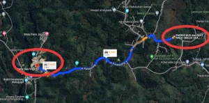 Gambaran waktu tempuh lokasi wisata obelix sea view dari parkir bus obelix sea view Giricahyo