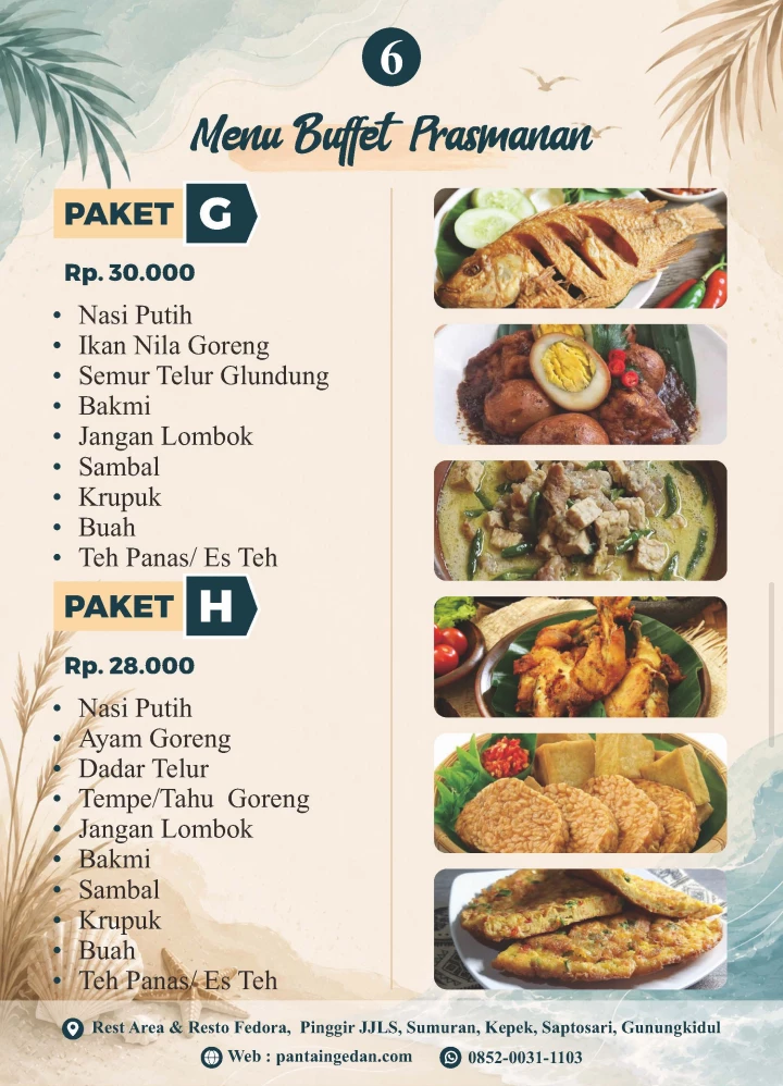 Rumah Makan Fedora Cocok  buat rombongan saat anda ke Gesing Wonderland dan Obelix Sea View, Pantai Ngedan,  Pantai Butuh, Pantai Ngobaran, Pantai Nguyahan, Pantai Ngrenehan dan  jika bus anda dari arah timur atau dari arah Jogja-Imogiri-Panggang