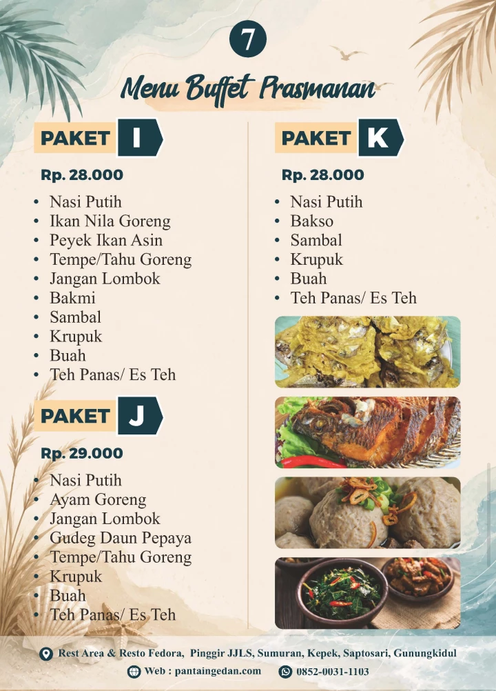 Rumah Makan Fedora Cocok  buat rombongan saat anda ke Gesing Wonderland dan Obelix Sea View, Pantai Ngedan,  Pantai Butuh, Pantai  Mbirit, Pantai Ngobaran, Pantai Nguyahan, Pantai Ngrenehan dan  jika bus anda dari arah timur atau dari arah Jogja-Imogiri-Panggang